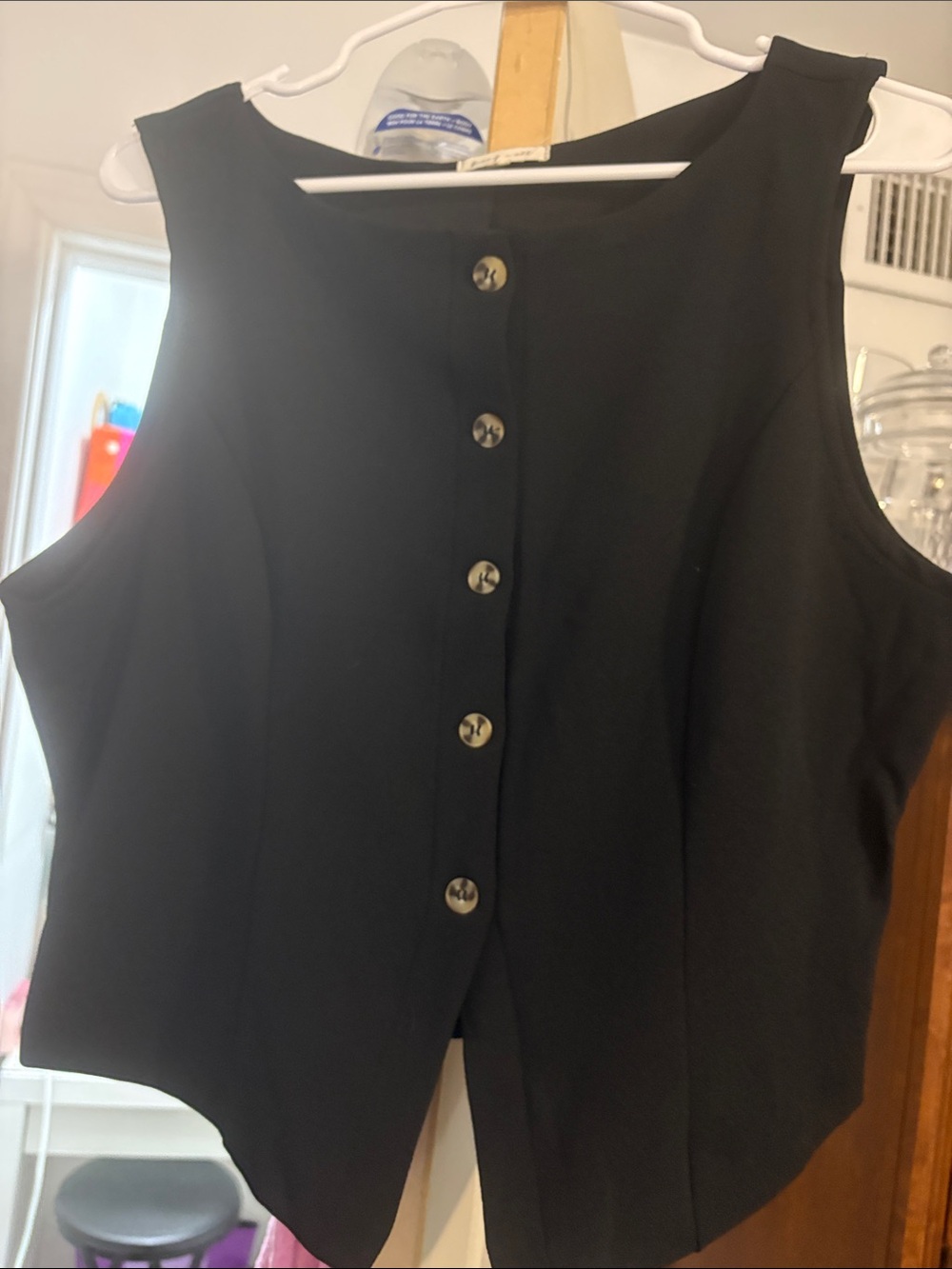 Sleek Black Button-Front Crop Top